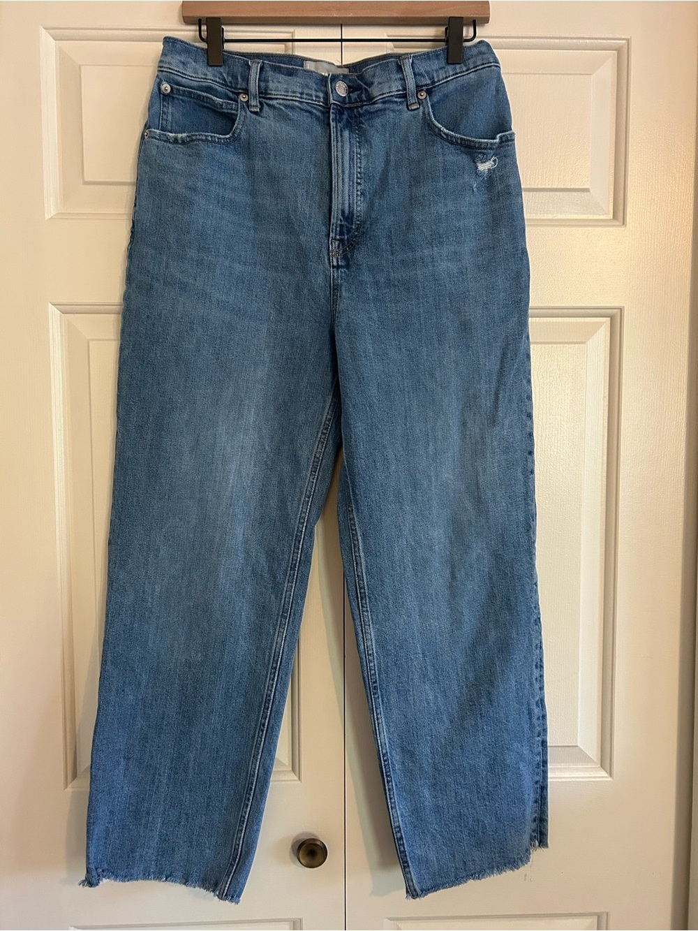 Everlane The Way High Jean Straight Leg Raw Hem Medium Blue Wash, Size 31